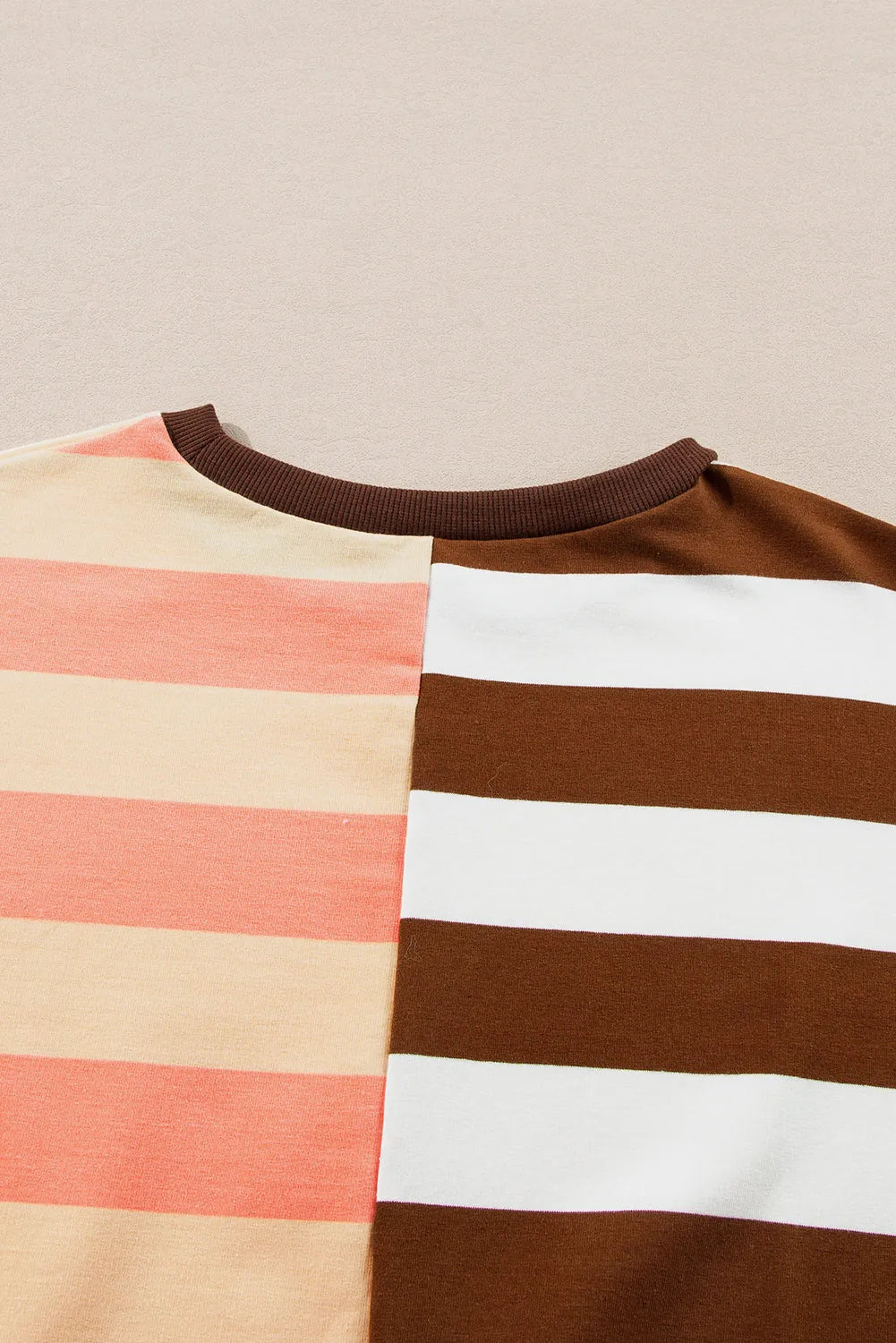 Brown Stripe Color Block Drop Shoulder Pullover Sweatshirt - Chic Meadow Boutique 