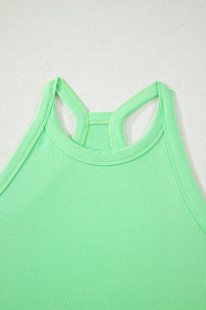 Green Slim Tank Top Elastic Waist Mini Skort 2pcs Outfit
