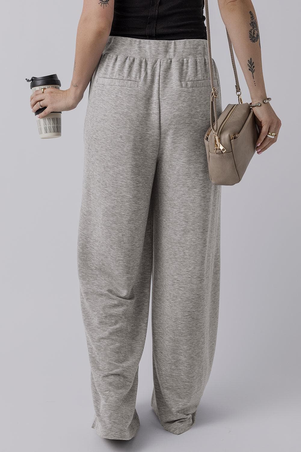 Bottoms/Pants & Culotte Medium Grey Central Seam Wide Leg High Waist Knit Casual Pants