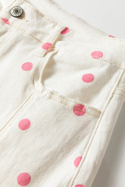 Pink Tailored Seam Polka Dot Print Ankle Length Casual Jeans