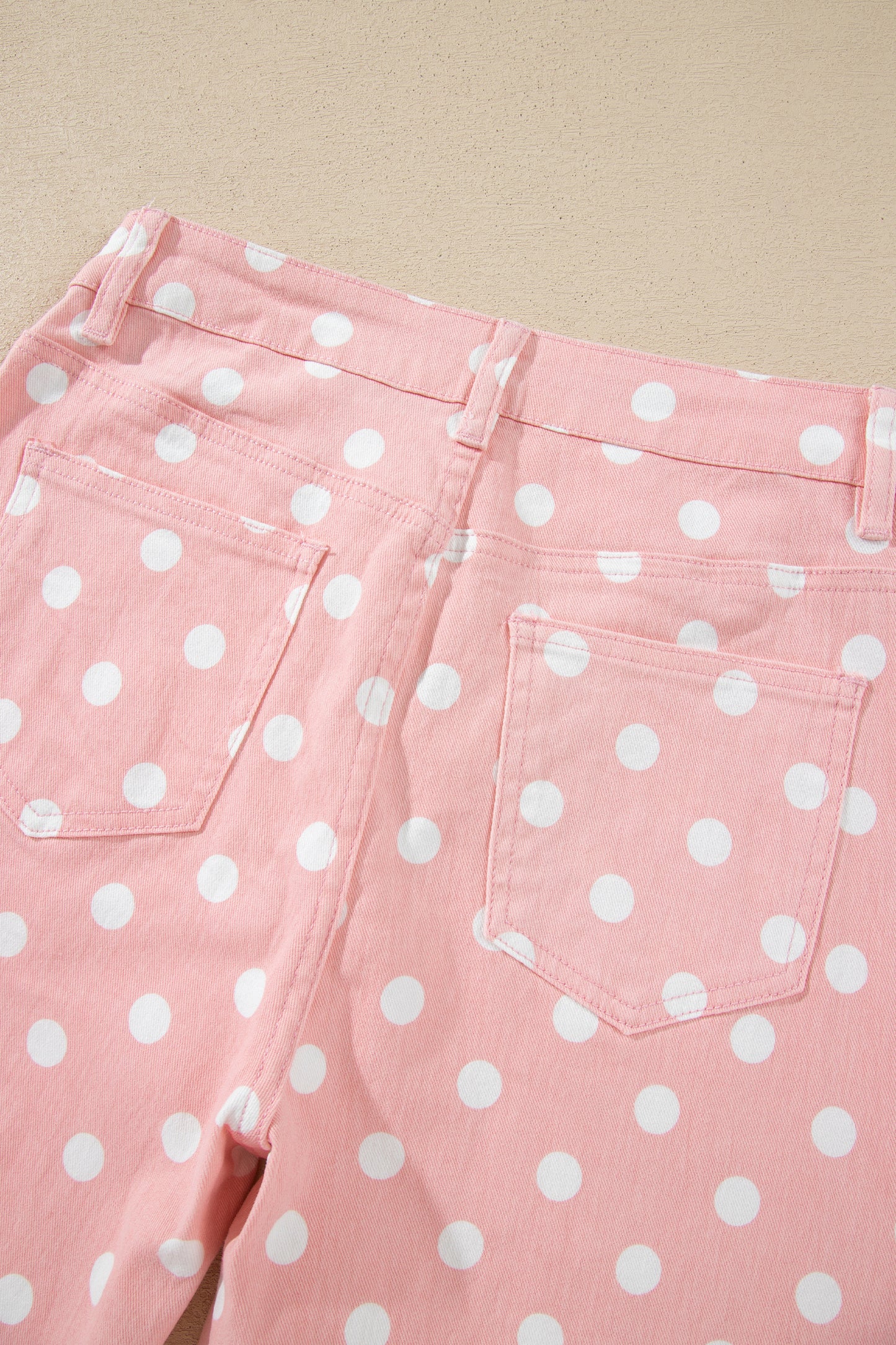 Pink Polka Dot Casual Slim Fit Jeans