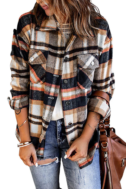 Geometric Plaid Print Pocketed Shacket - Chic Meadow Boutique 