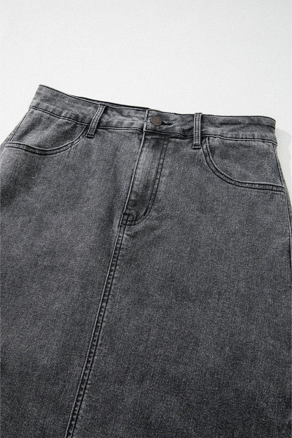 Bottoms/Skirts & Petticoat Dark Grey Denim Raw Hem Back Split High Waist Long Skirt