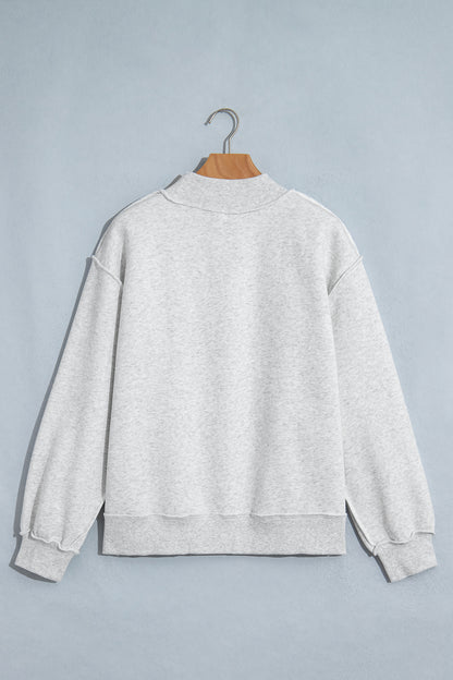 Gray WWJD Mixed Pattern Embroidered Patch Graphic Mock Neck Sweatshirt