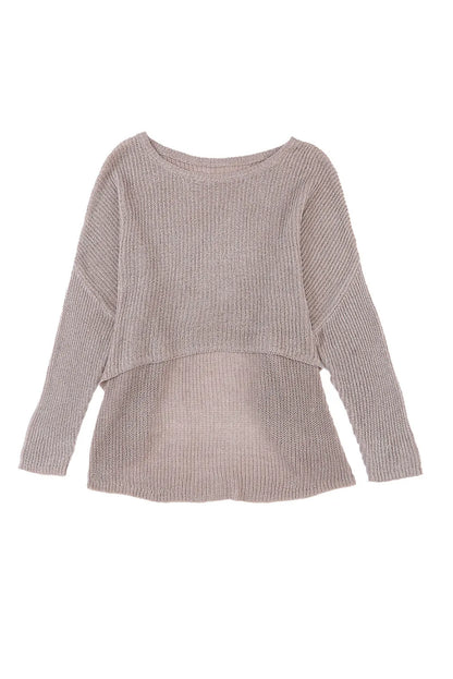 Gray Slouchy Dolman Sleeve High Low Sweater - Chic Meadow Boutique 