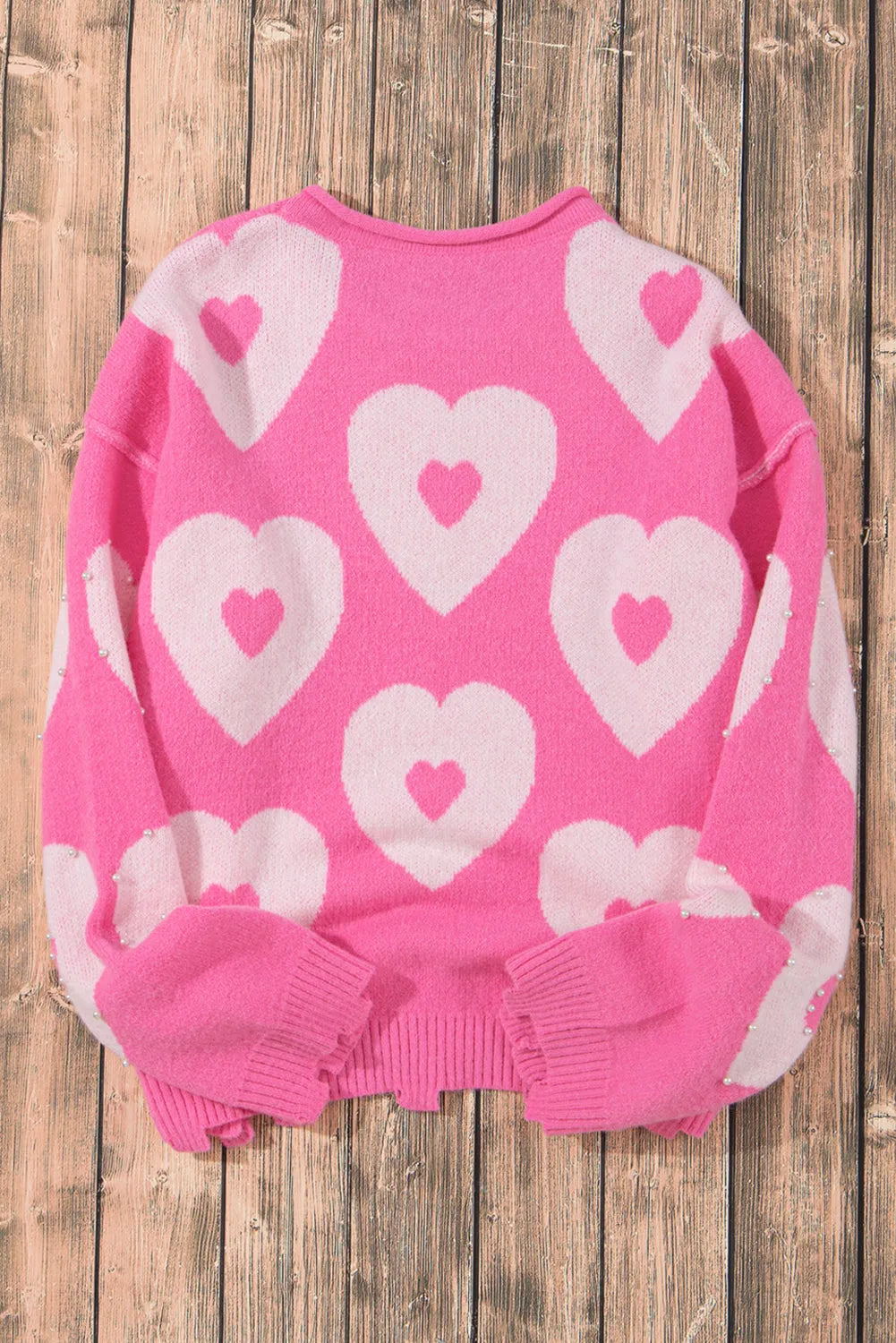 Bonbon Pearl Beaded Heart Drop Shoulder Sweater - Chic Meadow Boutique 