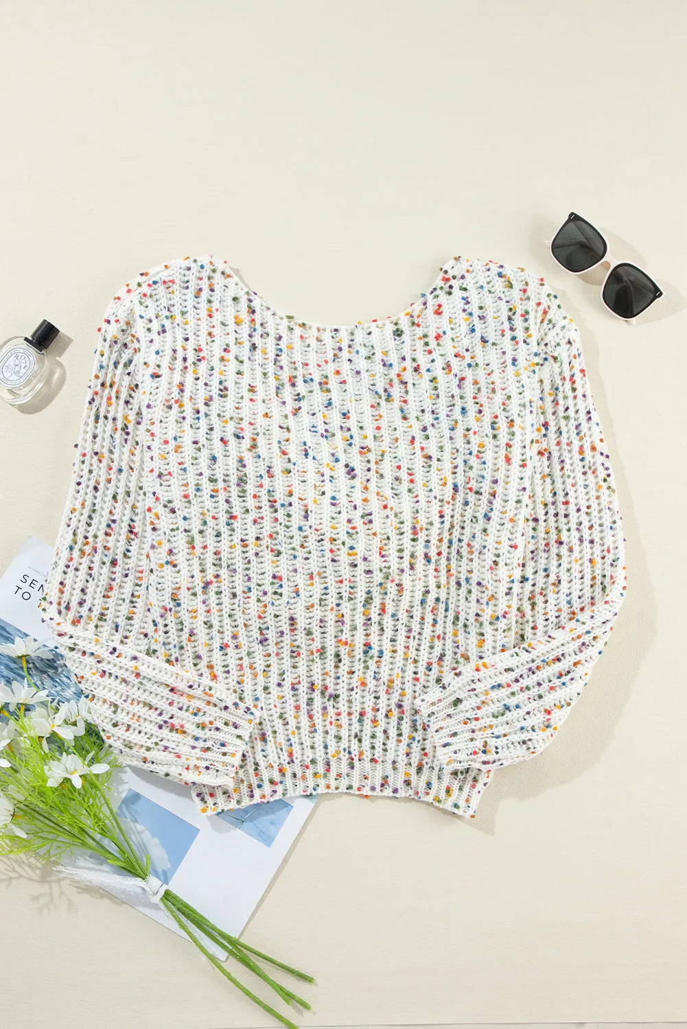 White Confetti Reversible Twist Sweater - Chic Meadow Boutique 