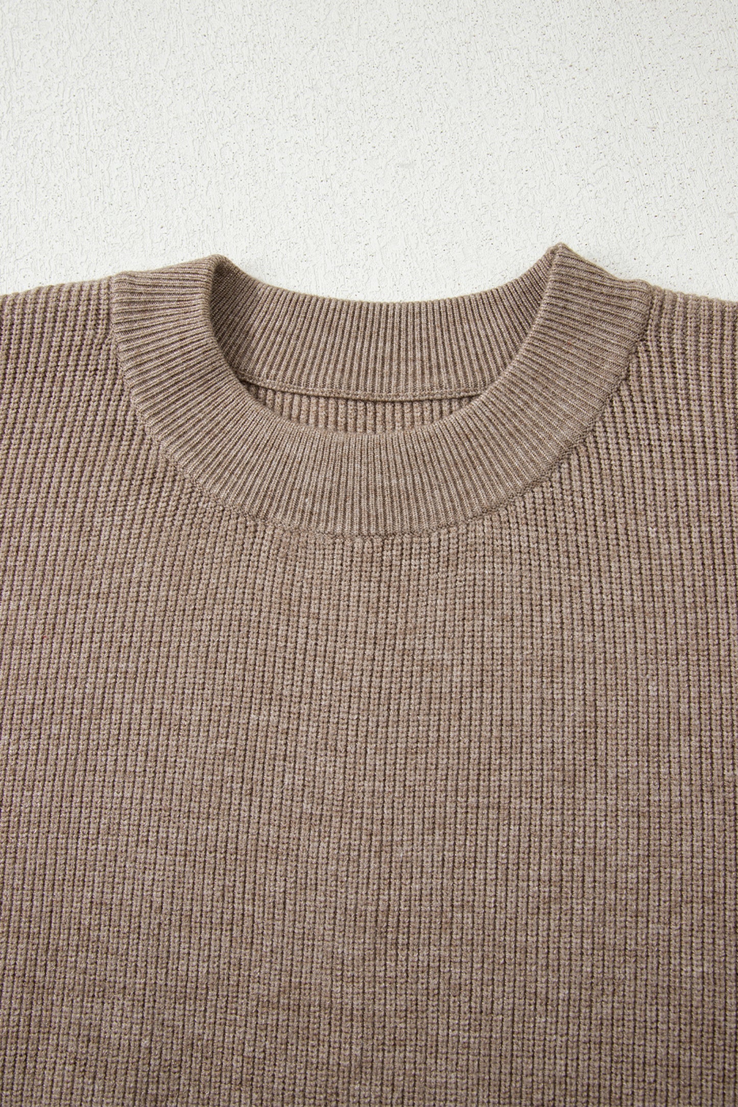 Simply Taupe Ribbed Knit Contrasted Stripe Detail Button Side Loose Sweater