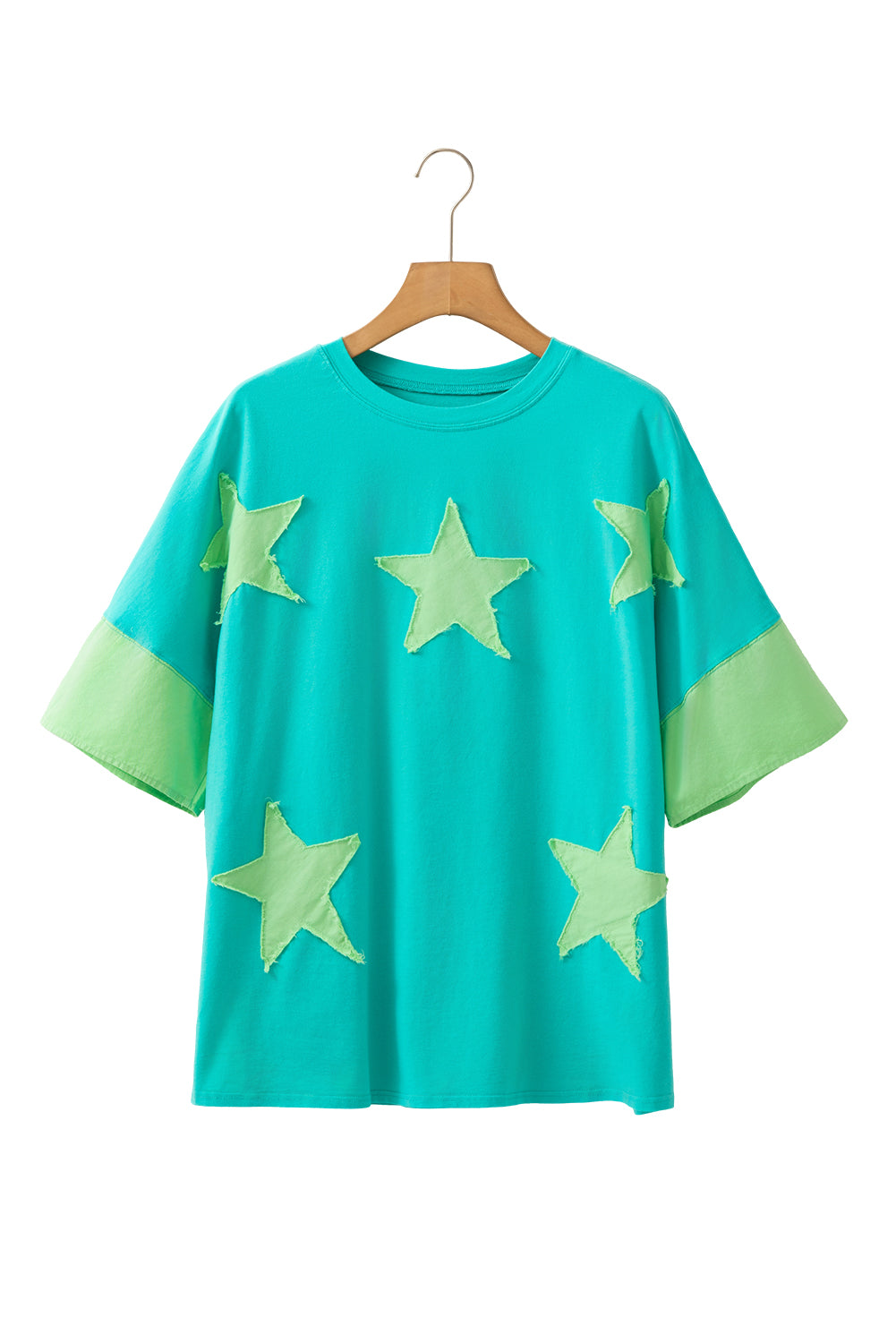 Aruba Blue Frayed Denim Star Patched Oversize T Shirt