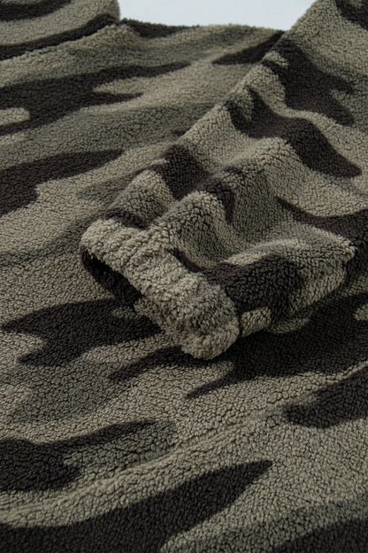 Multicolour Camouflage Fleece Half Zip-Up Long Sleeve Pocket Sweatshirt