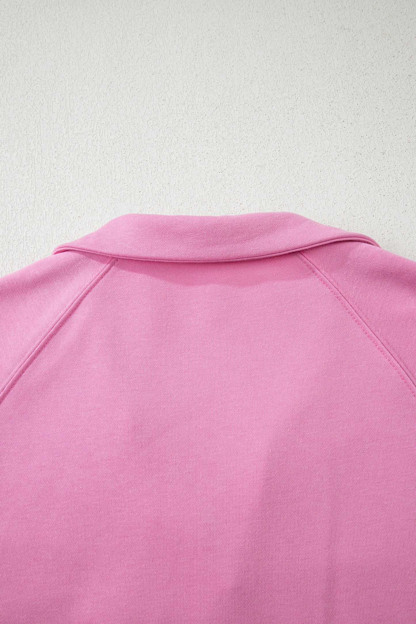Bright Pink Polo Collar V Neck Pullover and Drawstring Sweatpants Set