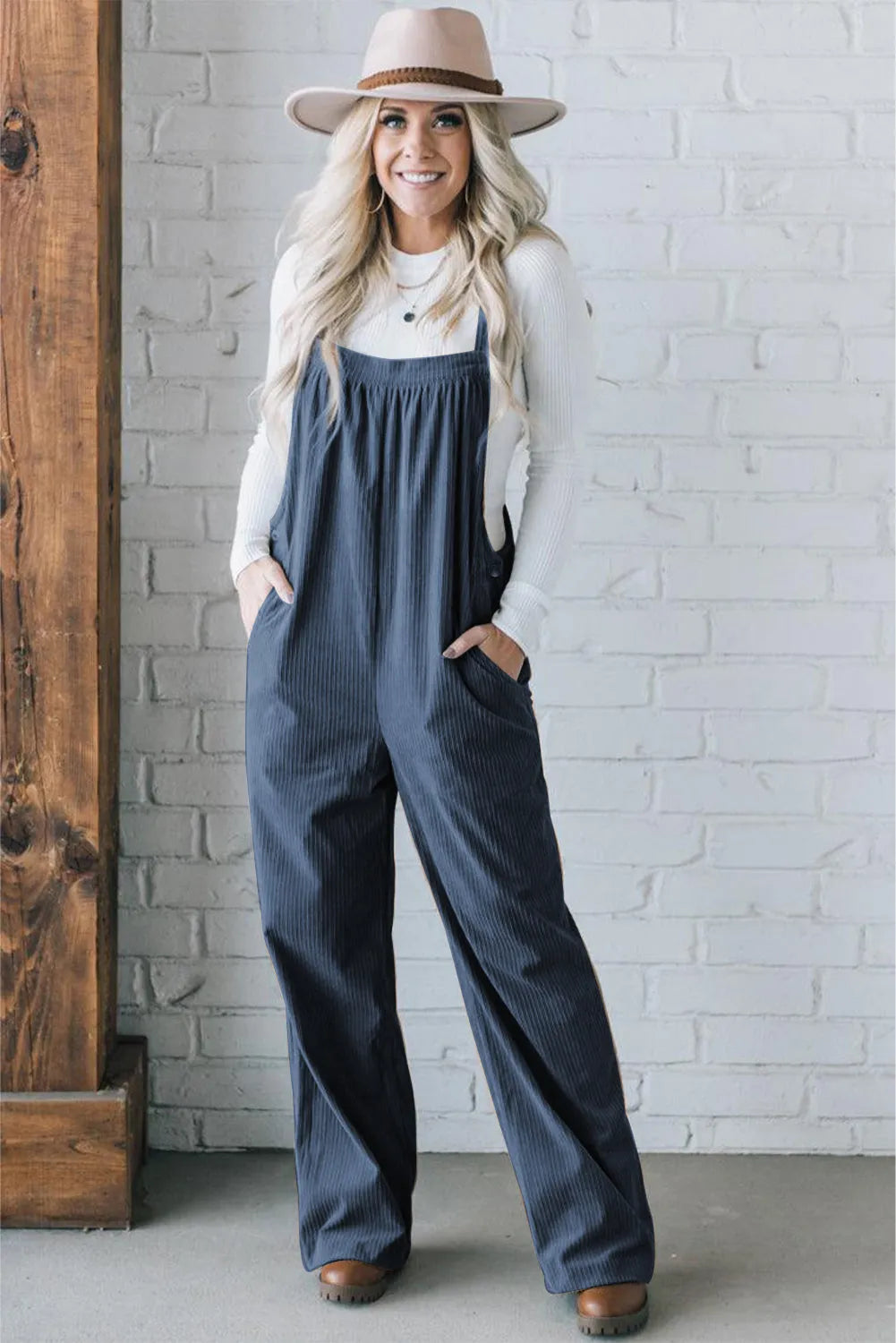 Real Teal Solid Pocketed Loose Fit Corduroy Overall - Chic Meadow Boutique 