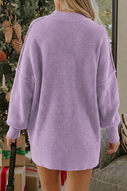 Orchid Bouquet Long Sleeve Ribbed Knit Stand Neck Regular Fit Pullover Sweater