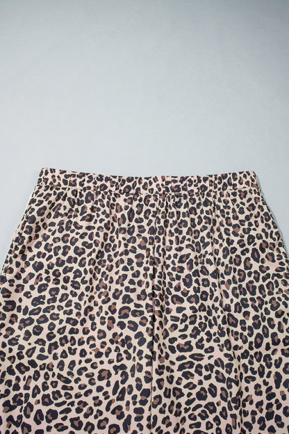 Beige Plus Size Leopard Print Side Stripes Detail Casual Pants