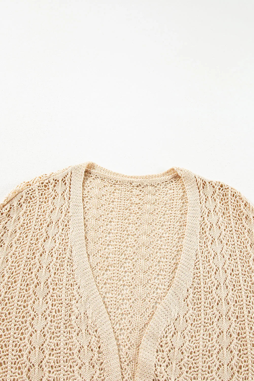 Apricot Hollow Out Knit Drop Shoulder Open Front Cardigan - Chic Meadow Boutique 