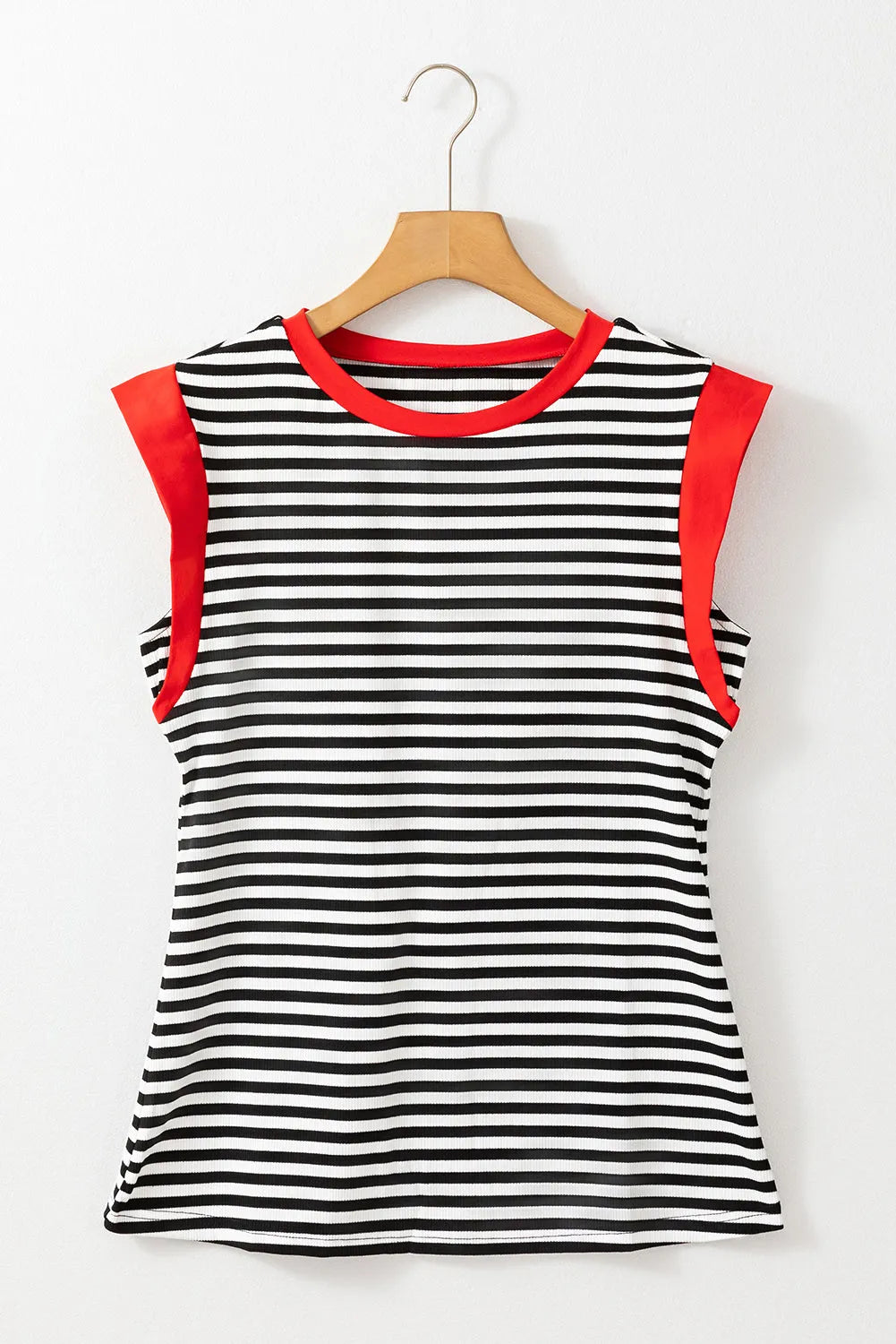 Black Stripe Colorblock Edge Round Neck Tank Top - Chic Meadow Boutique 