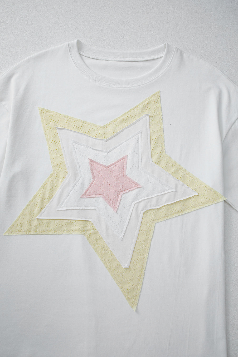 White Star Layered Patched Graphic Drop Shoulder Half Sleeve Loose Tee
