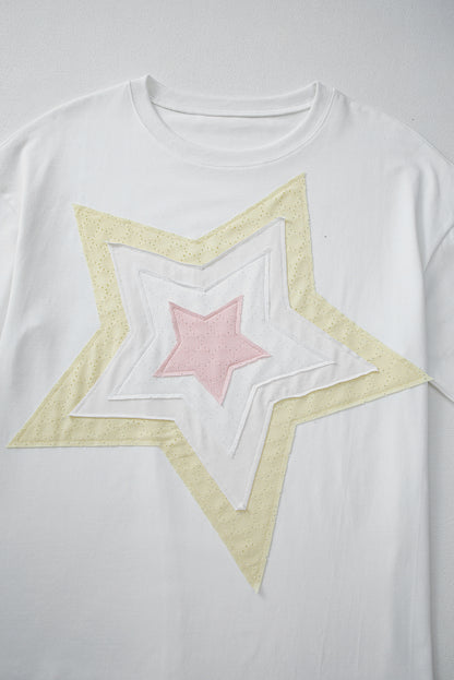 White Star Layered Patched Graphic Drop Shoulder Half Sleeve Loose Tee