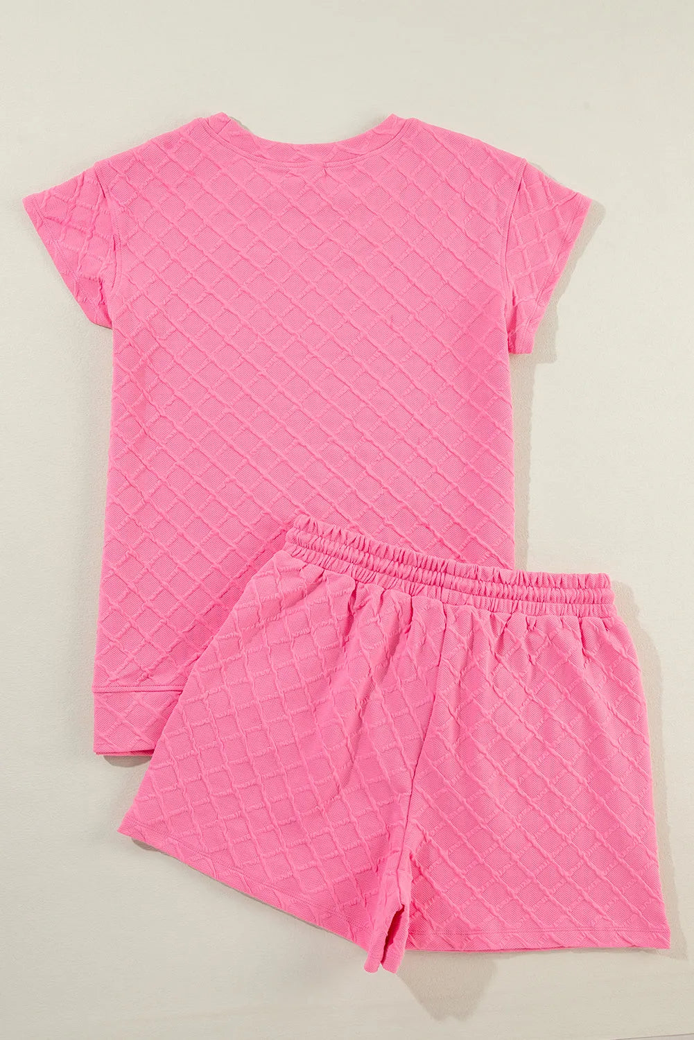 Sachet Pink Checkered Textured Tee and Drawstring Shorts - Chic Meadow Boutique 