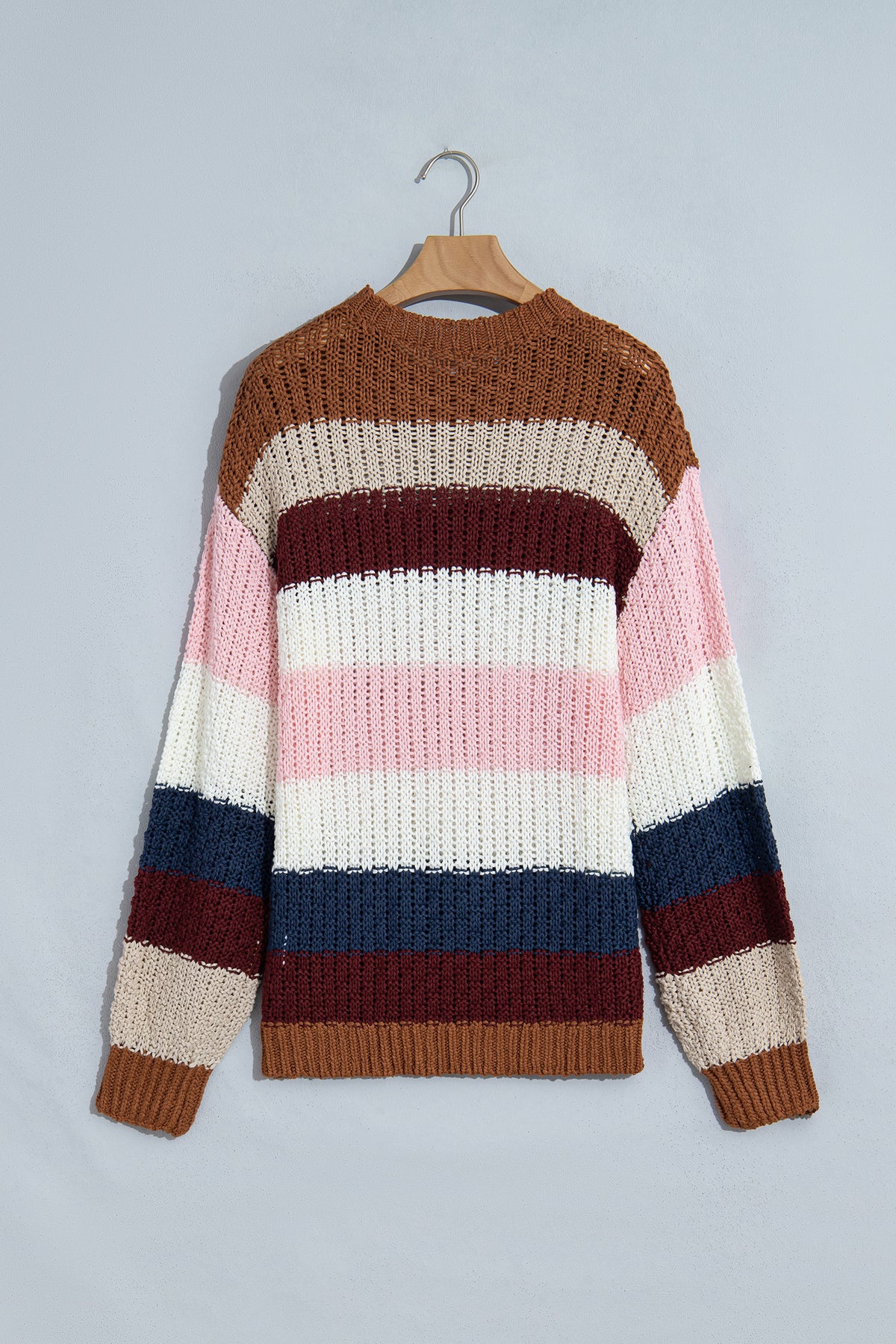 Multicolour Striped Knit Dropped Shoulder Round Neck Pullover Sweater