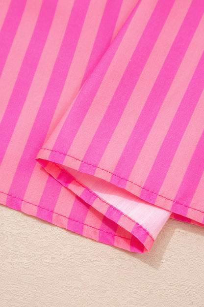 Rose Striped Print Bow Detail Short Puff Sleeve Mini Dress