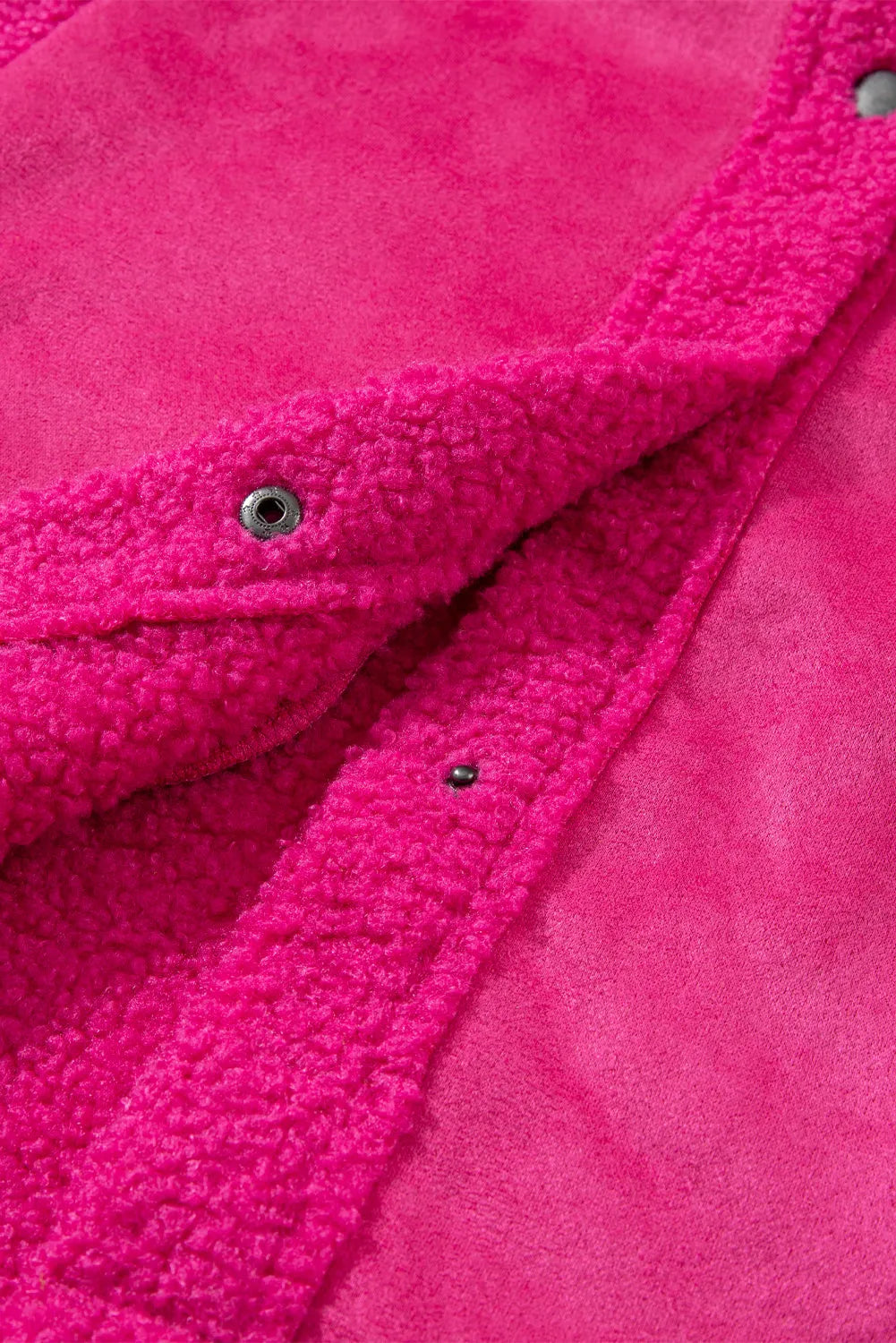 Bright Pink Faux Suede Sherpa Patchwork Button-up Shacket - Chic Meadow Boutique 