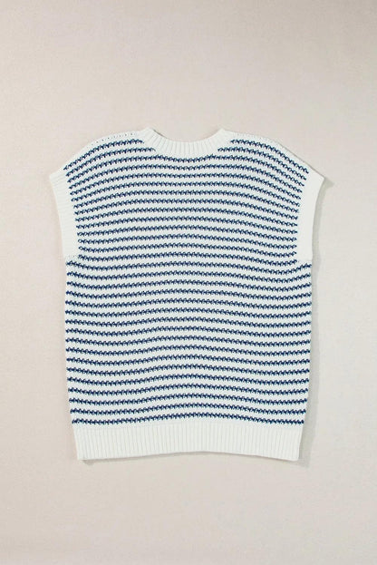 Tops/Sweater Vests Blue Stripe Ribbed Trim Loose Fit Knitted Sweater Vest