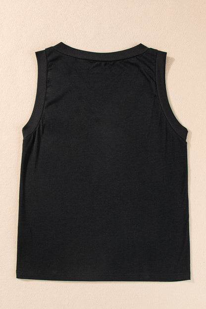 Black Cowgirl Floral Boots Printed Tank Top