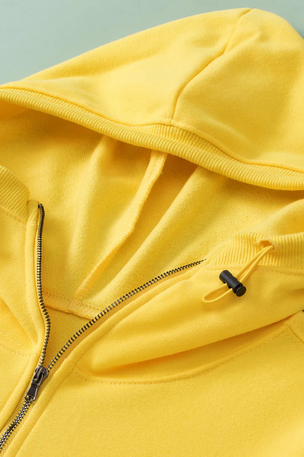 Tops/Sweatshirts & Hoodies Yellow Ribbed Trim Kangaroo Pocket Zipped Hoodie