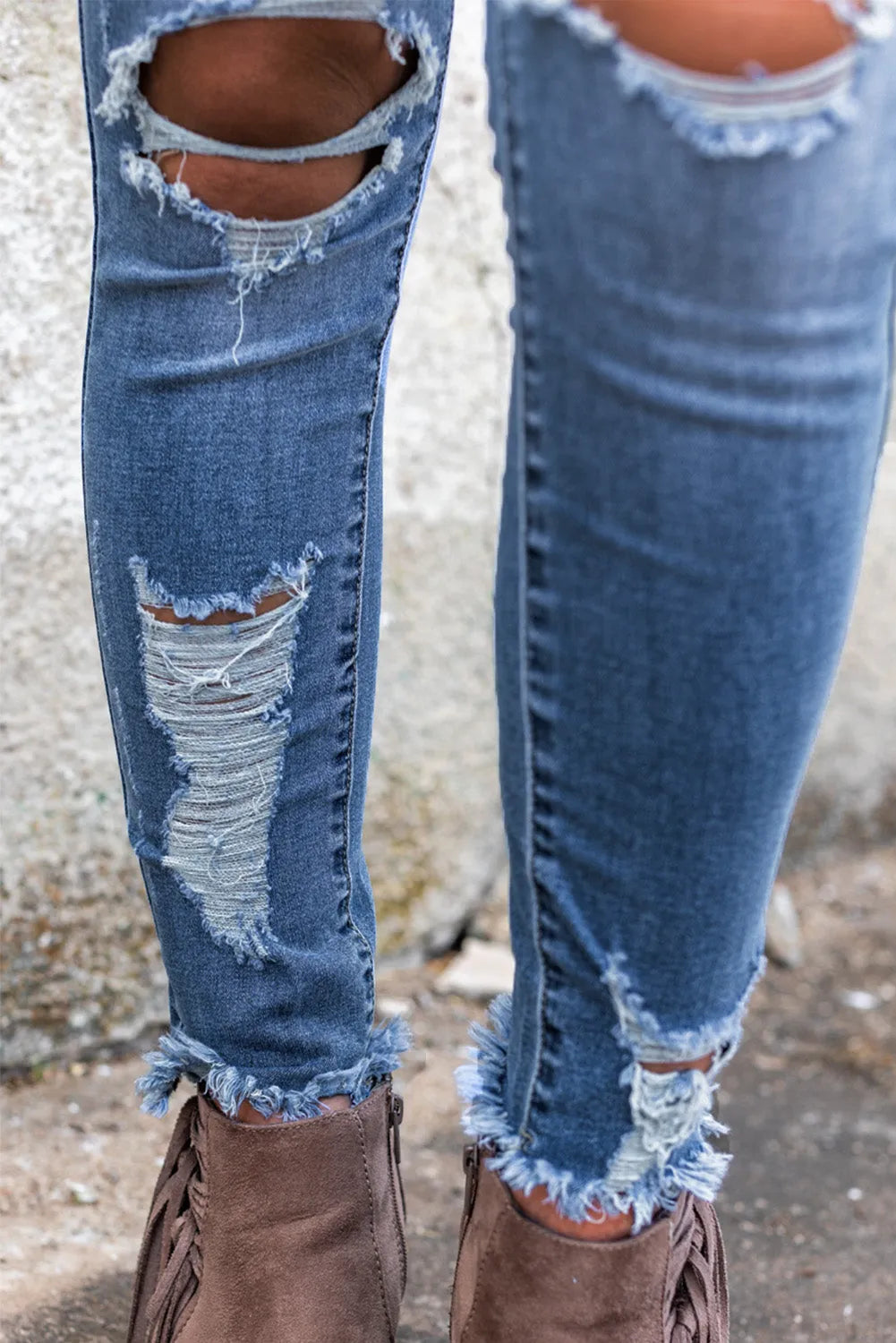 Sky Blue High Waist Distressed Skinny Jeans - Chic Meadow Boutique 