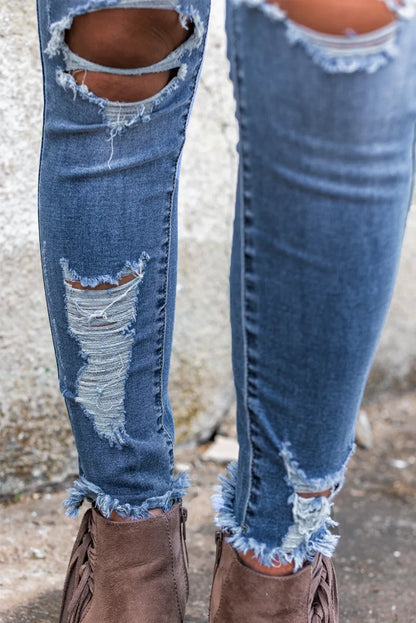 Sky Blue High Waist Distressed Skinny Jeans - Chic Meadow Boutique 