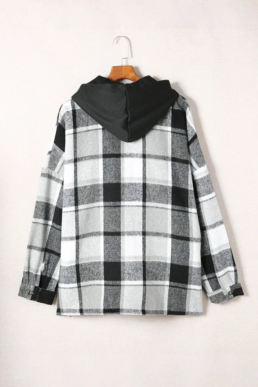 Gray Hooded Plaid Button Front Shacket - Chic Meadow Boutique 