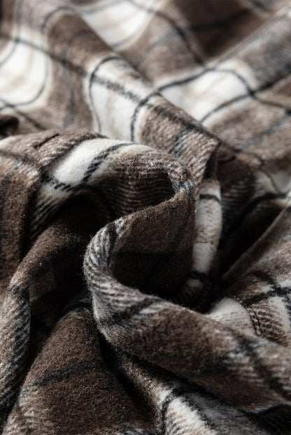 Dark Brown Flanel Plaid Single Chest Pocket Boyfriend Shacket