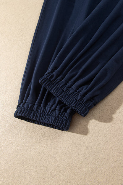 Dirty blue Elastic Waist Drawstring Wide Leg Full Length Pants