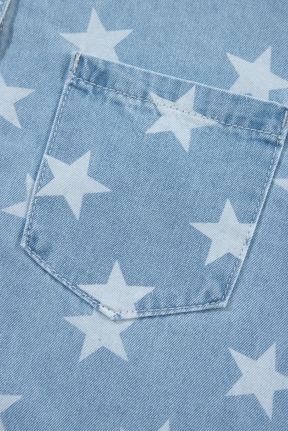 Sky Blue Star Print Light Wash Raw Hem Denim Jacket - Chic Meadow Boutique 