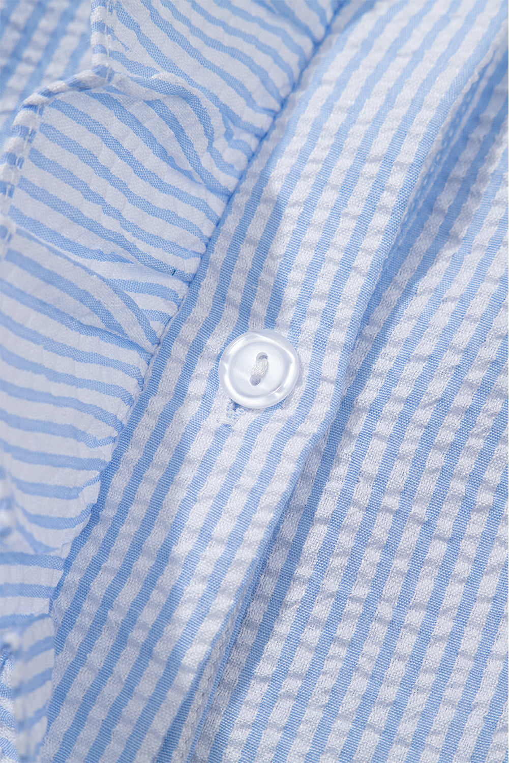 Beau Blue Striped Ruffle Short Bubble Sleeve Shirt