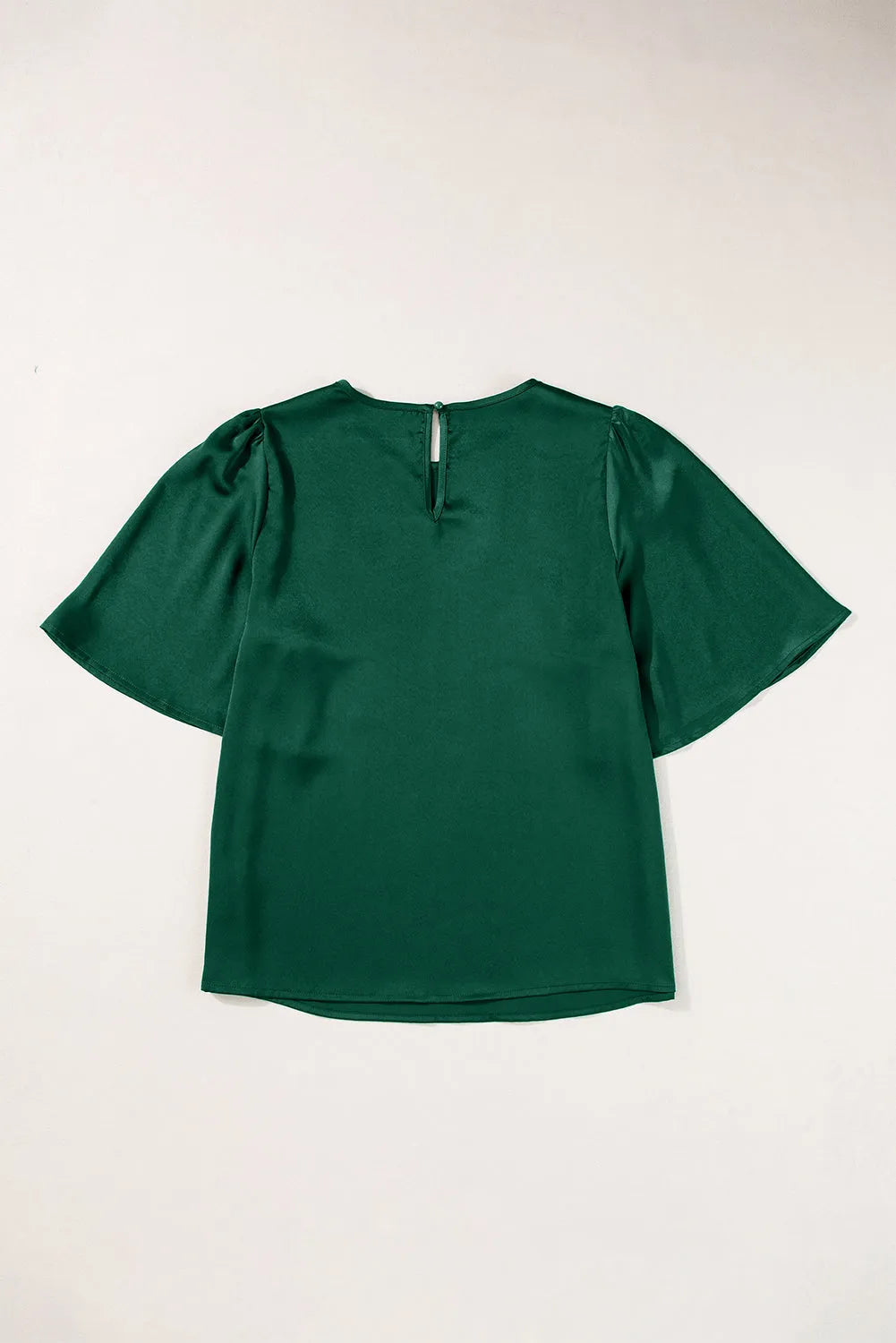 Blackish Green Solid Color Satin Keyhole Back Wide Sleeve Blouse - Chic Meadow Boutique 