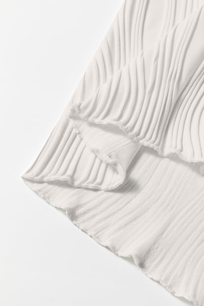 White Solid Color Wavy Textured Round Neck Tank Top