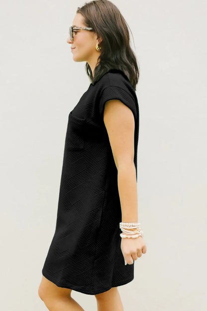 Black Textured Cap Sleeve T Shirt Dress - Chic Meadow Boutique 