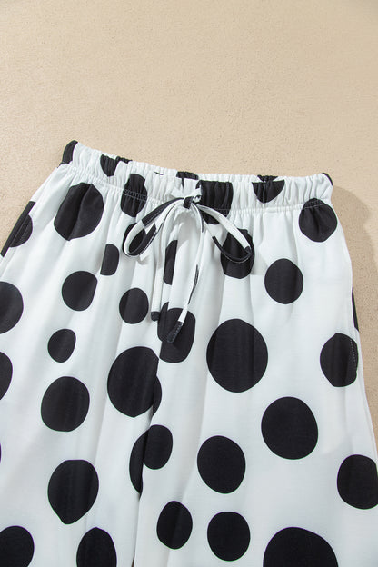 White Polka Dot Long Sleeve Top Drawstring Relaxed Pants Set