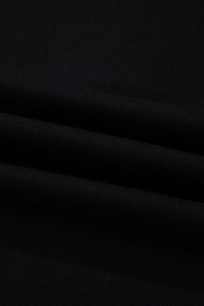 Black Color Block Denim Patchwork Button Polo Collar Short Sleeve Top