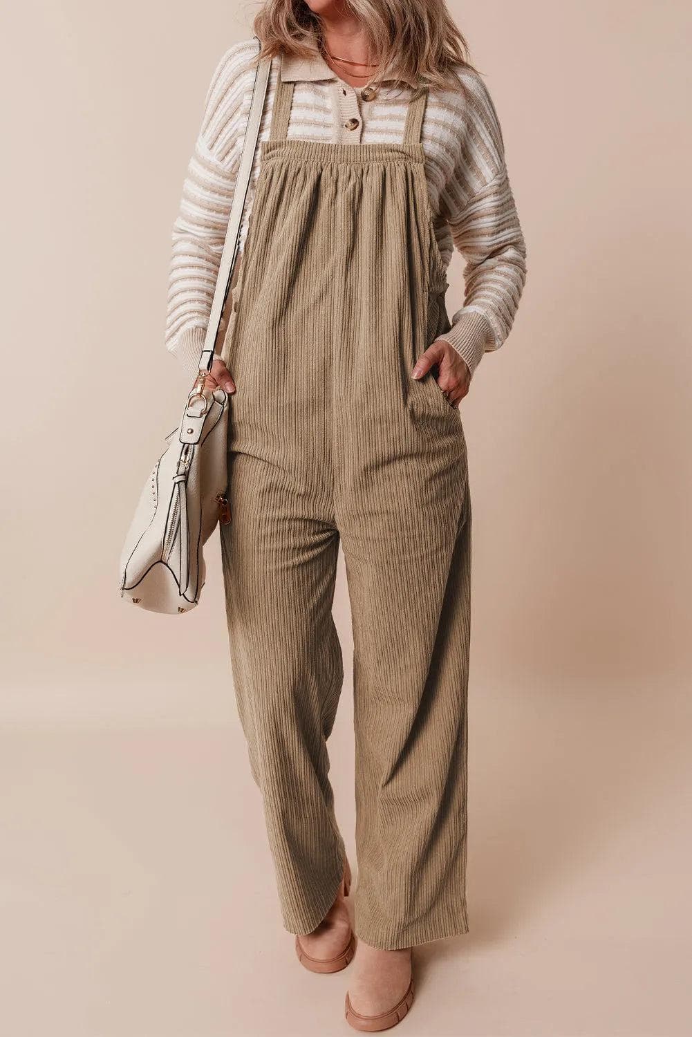 Bottoms/Jumpsuits & Rompers Gray Morn Solid Pocketed Loose Fit Corduroy Overall