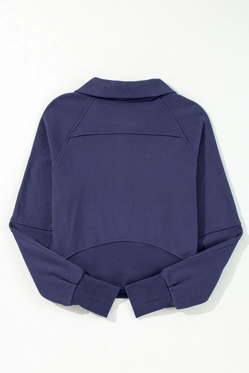 Navy Blue Fleece Lined Zip Up Stand Collar Thumbhole Sleeve Sweatshirt - Chic Meadow Boutique 