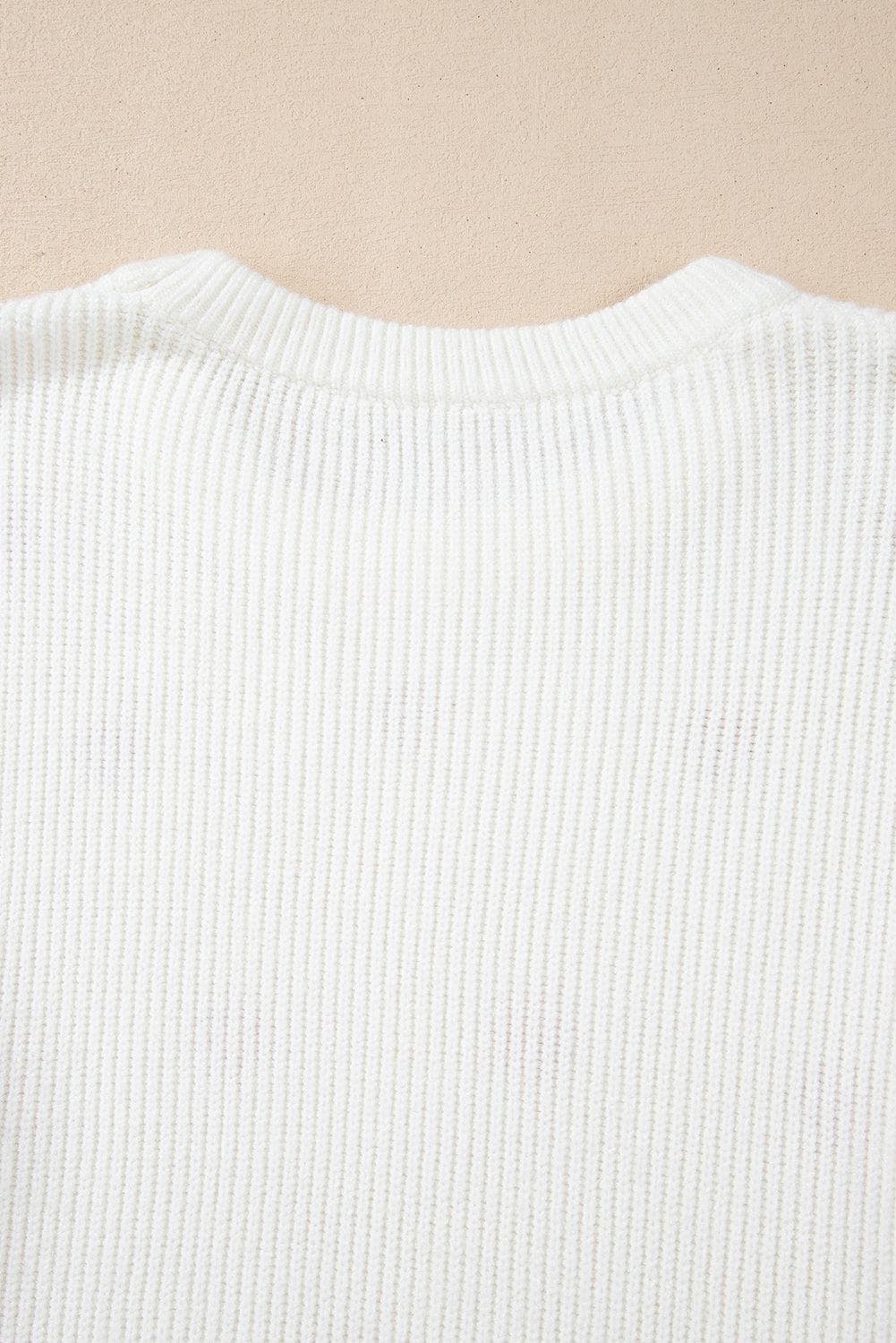 Sweaters & Cardigans/Sweaters White Heart Shape Drop Shoulder Round Neck Sweater