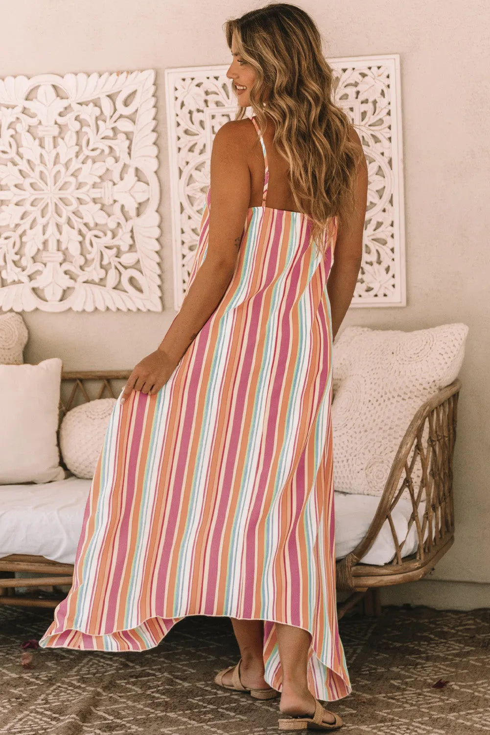 Bohemian Striped Print Sleeveless Holiday Maxi Dress - Chic Meadow Boutique 