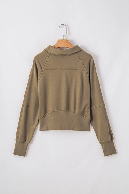 Brown Quarter Zip Stand Neck Kangaroo Pocket Sweatshirt - Chic Meadow Boutique 