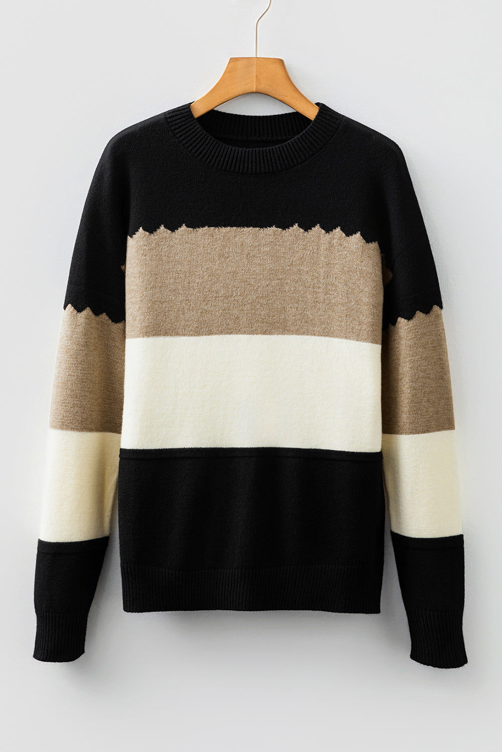 Black Colorblock Crew Neck Drop Shoulder Sweater
