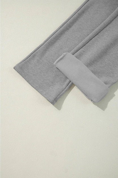 Bottoms/Pants & Culotte Light Grey Solid Color Fleece Lined Drawstring Waist Casual Pants