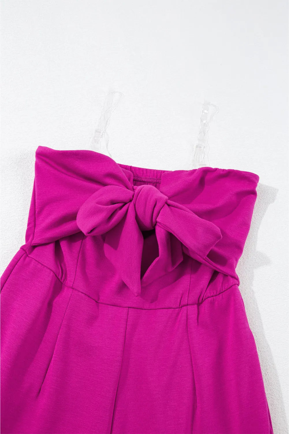 Bright Pink Bowknot Strapless Wide Leg Jumpsuit - Chic Meadow Boutique 