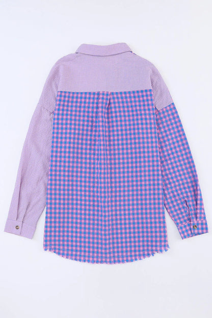 Purple Mixed Plaid Button Down Long Sleeve Chest Pocket Shirt - Chic Meadow Boutique 